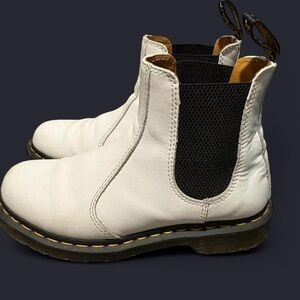 Dr. Martens White Leather Chelsea Ankle Boots with Black Elastic